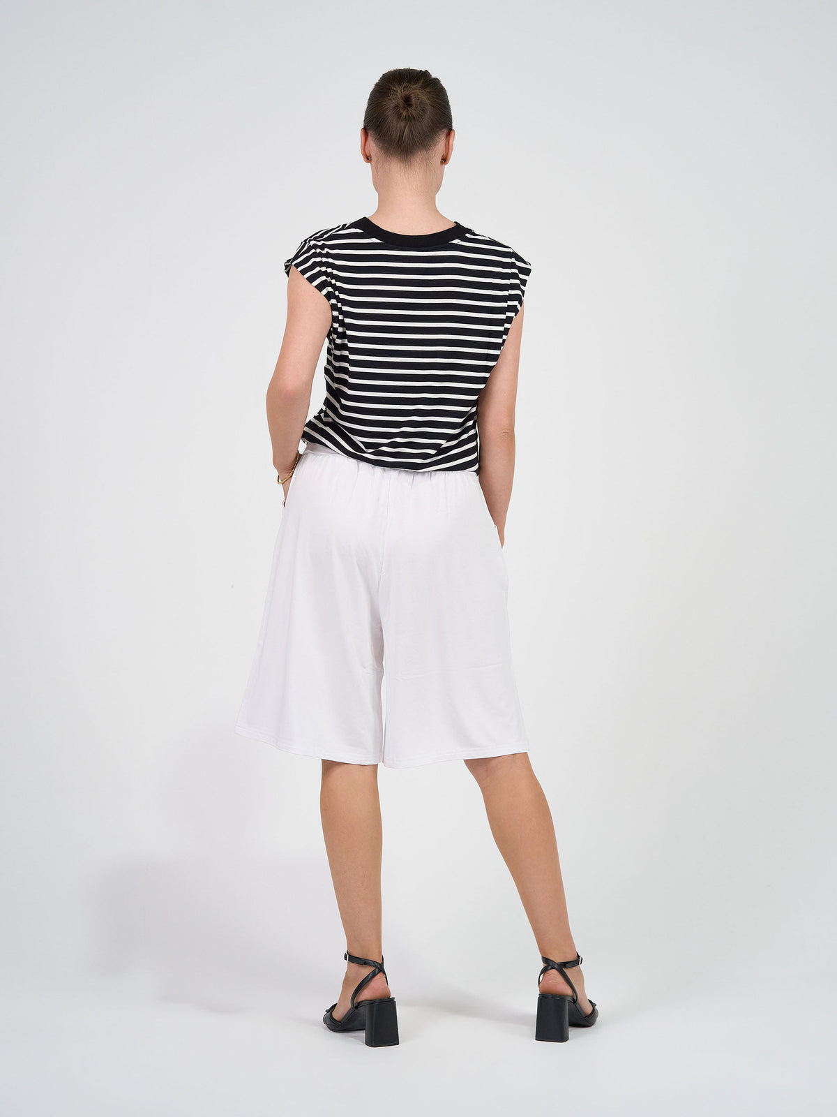 Lou Lou Donna Cap Sleeve Bamboo Tee (Black & White Stripe)