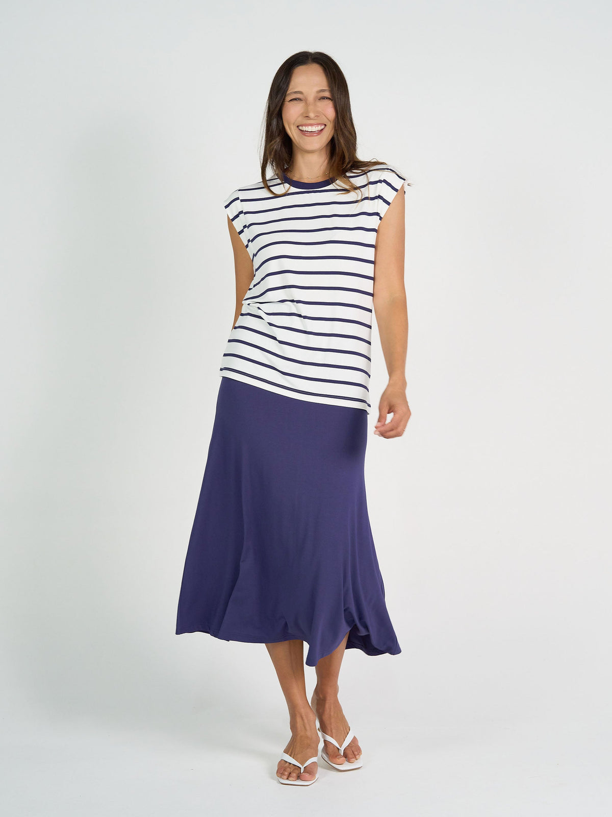 Lou Lou Donna Cap Sleeve Bamboo Tee (Blue & White Stripe)