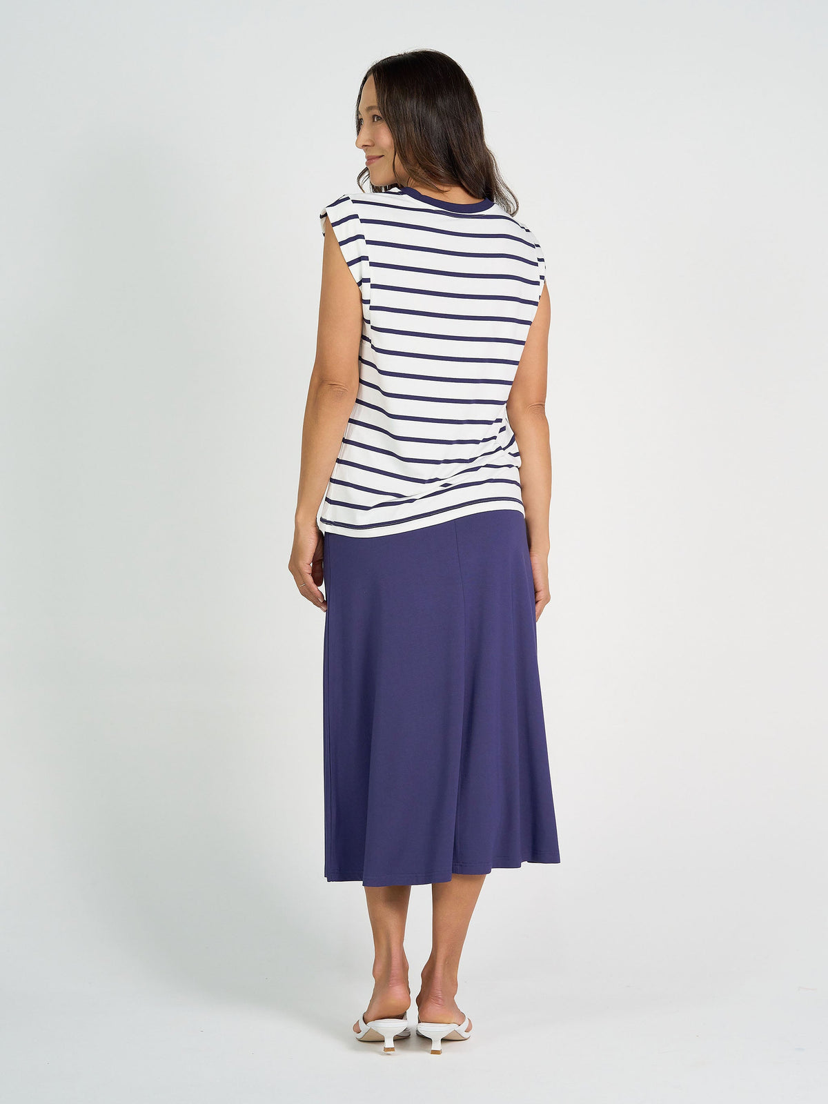 Lou Lou Donna Cap Sleeve Bamboo Tee (Blue & White Stripe)