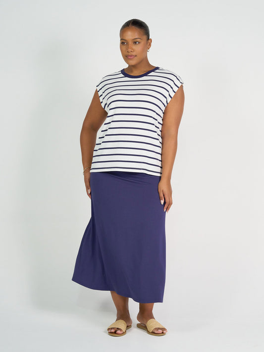 Lou Lou Donna Cap Sleeve Bamboo Tee (Blue & White Stripe)