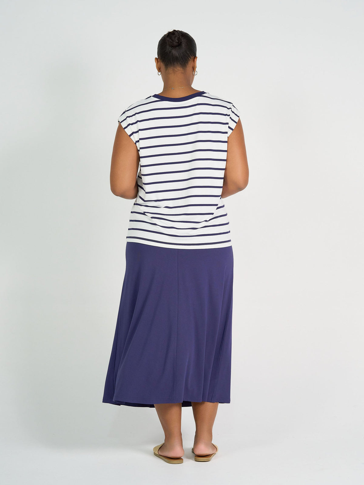 Lou Lou Donna Cap Sleeve Bamboo Tee (Blue & White Stripe)