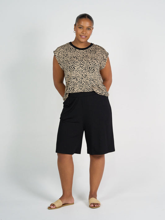Lou Lou Donna Cap Sleeve Bamboo Tee (Brown Leopard)
