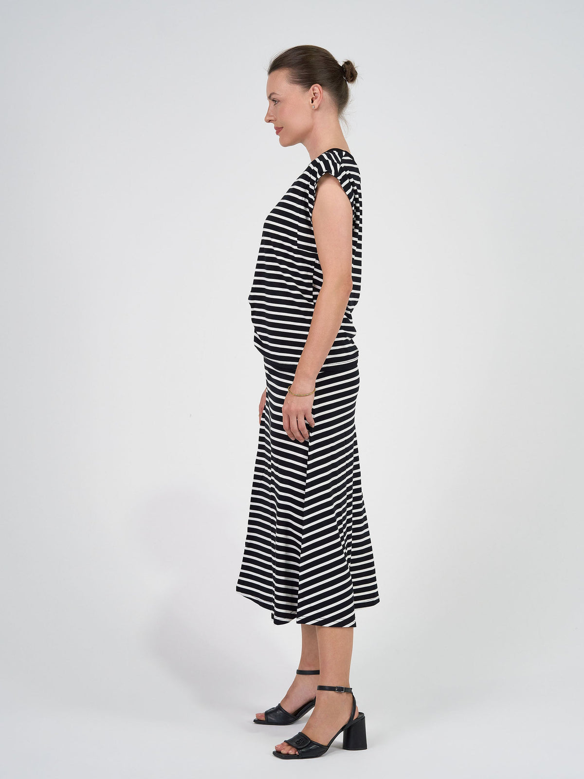 Lou Lou Donna Cap Sleeve Bamboo Tee (Black & White Stripe)