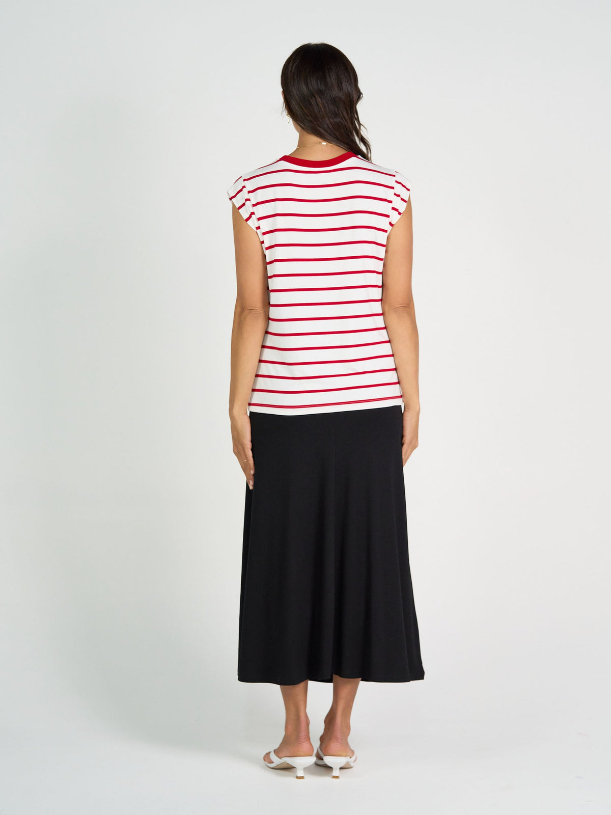 Lou Lou Donna Cap Sleeve Bamboo Tee (Lipstick & White Stripe)