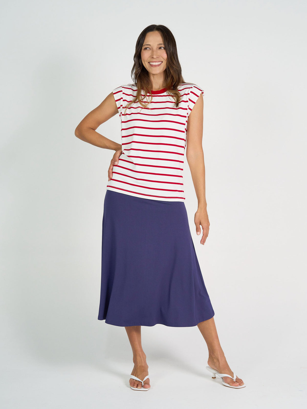Lou Lou Donna Cap Sleeve Bamboo Tee (Lipstick & White Stripe)