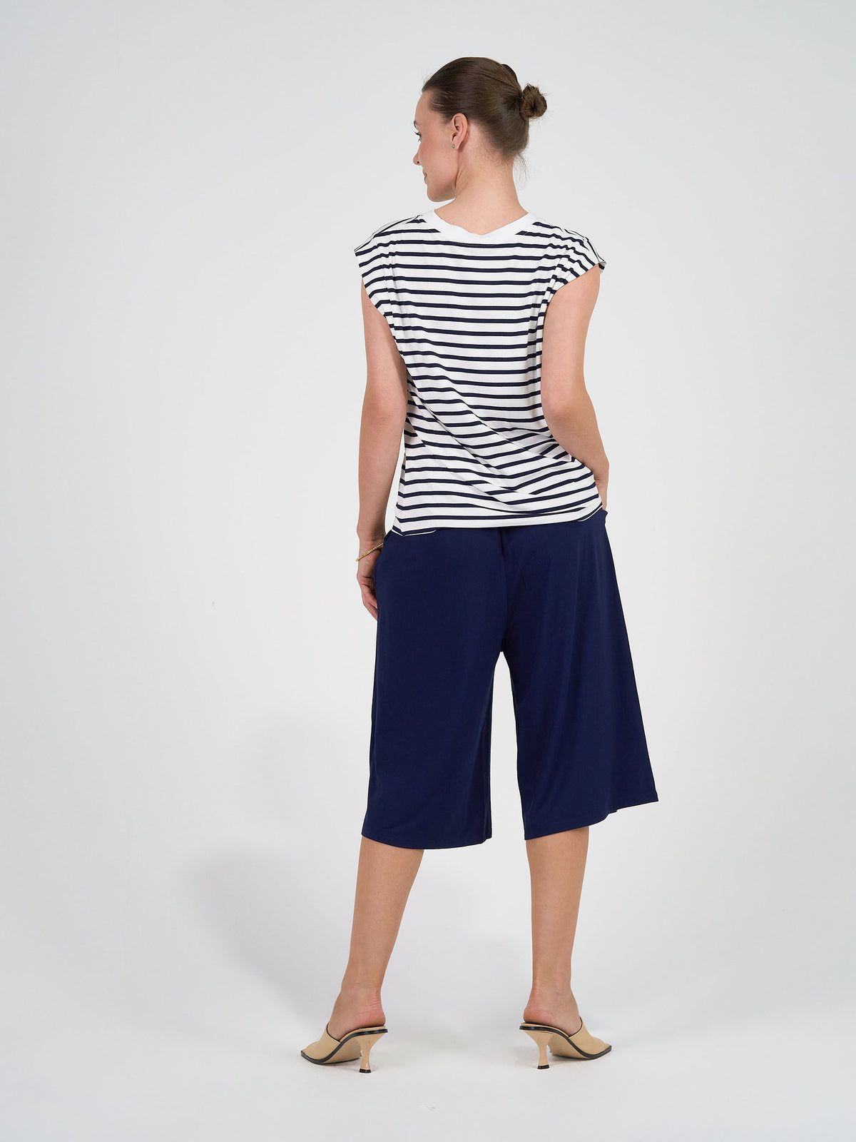 Lou Lou Donna Cap Sleeve Bamboo Tee (Navy & White Stripe)