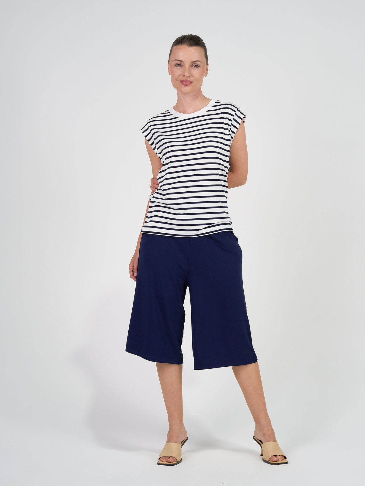 Lou Lou Donna Cap Sleeve Bamboo Tee (Navy & White Stripe)