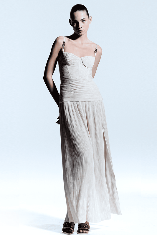 Image of Dresses. Product name - Double Time Pleat Dress in Nougat colour by brand - MANNING CARTELL