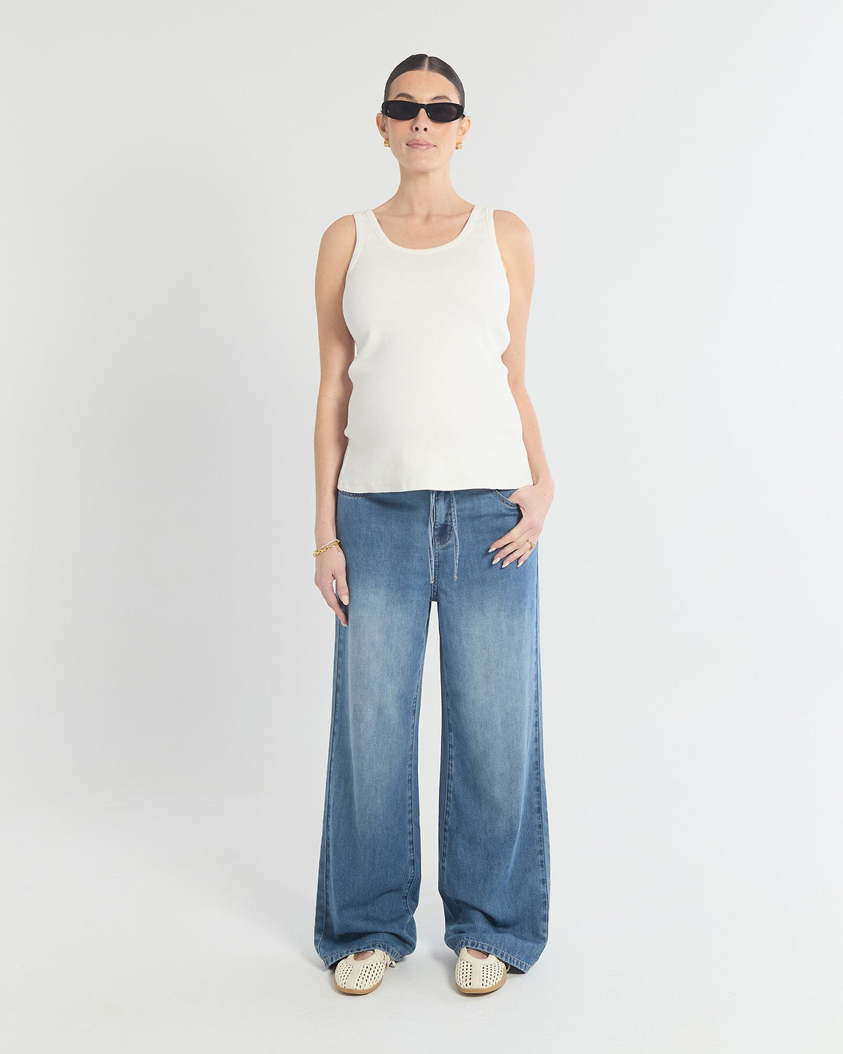 Soon Maternity Relaxed Wide Leg Drawstring Jeans (draped)