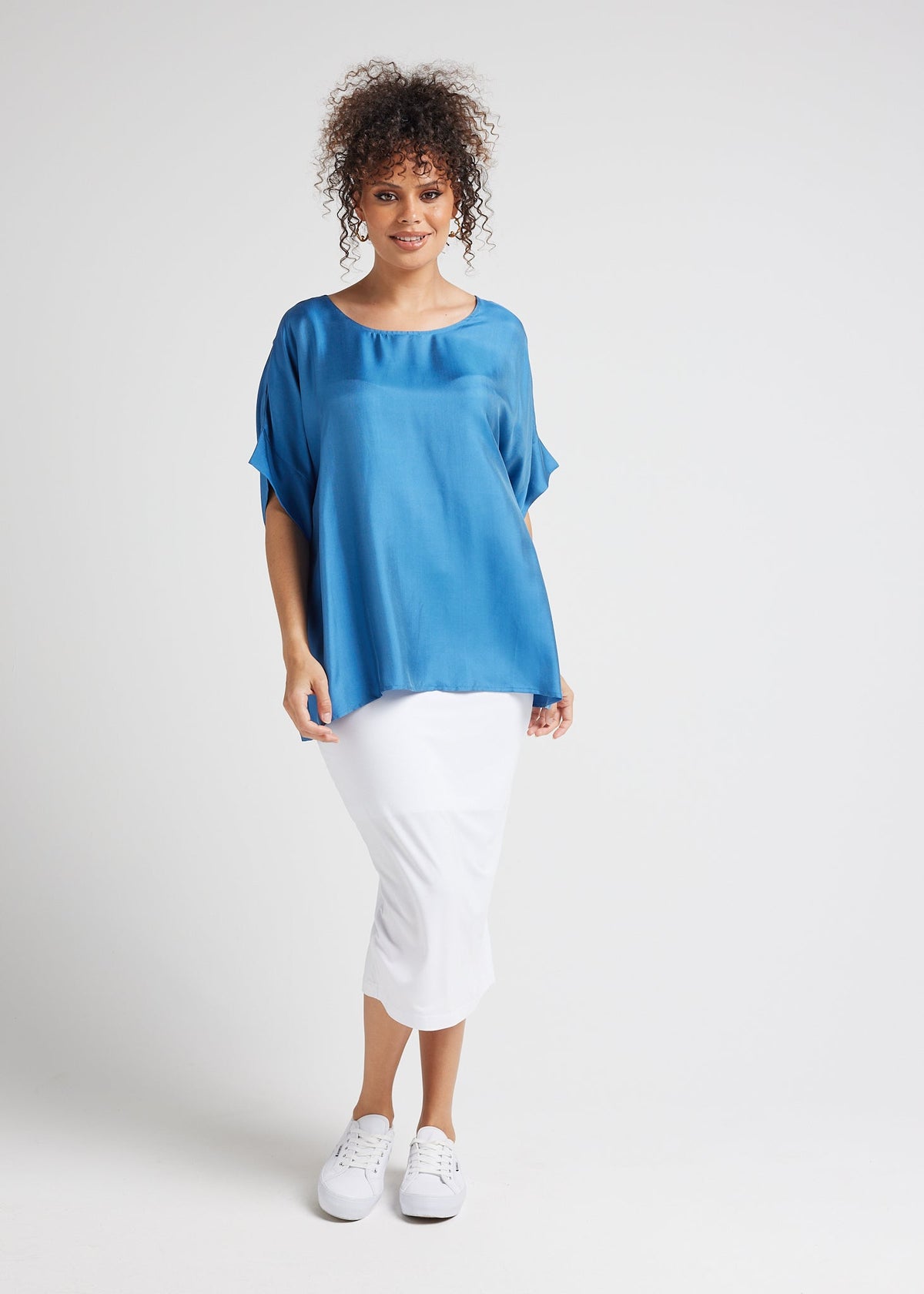 Lou Lou Dua Oversized Silk Top (Ocean Blue)