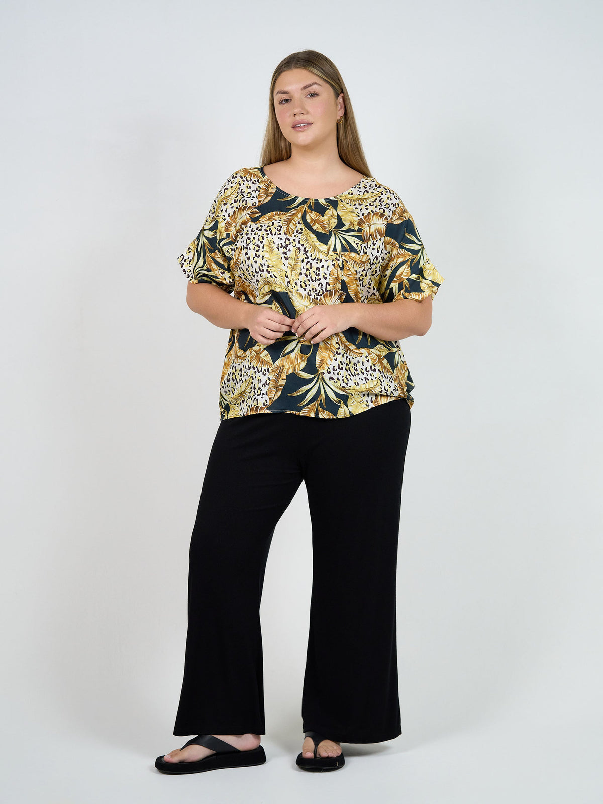 Lou Lou Dua Oversized Silk Top (Black Leaf)