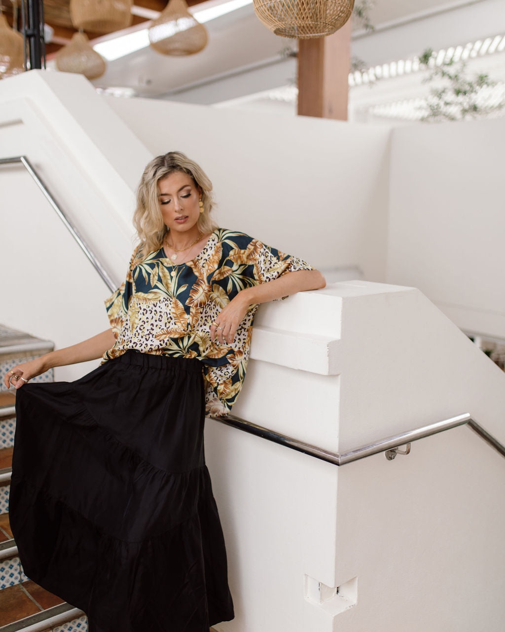 Lou Lou Dua Oversized Silk Top (Black Leaf)