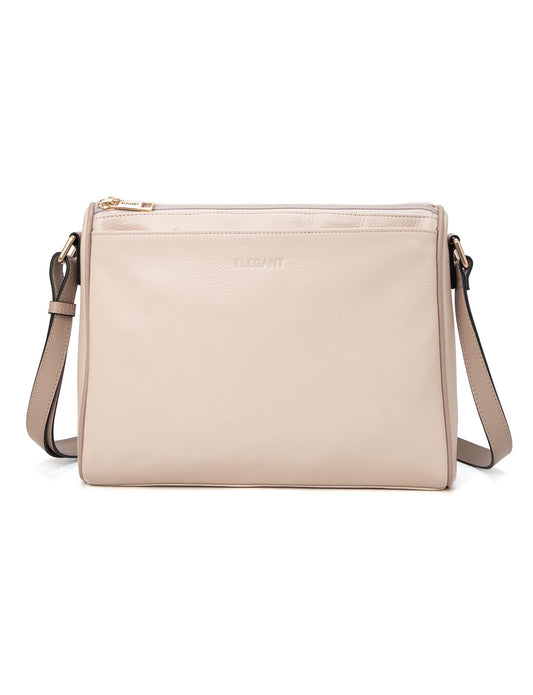 KATRINA MULTI COMPARTMENT LEATHER XBODY BAG- E1-0835-IVORY/PUTTY