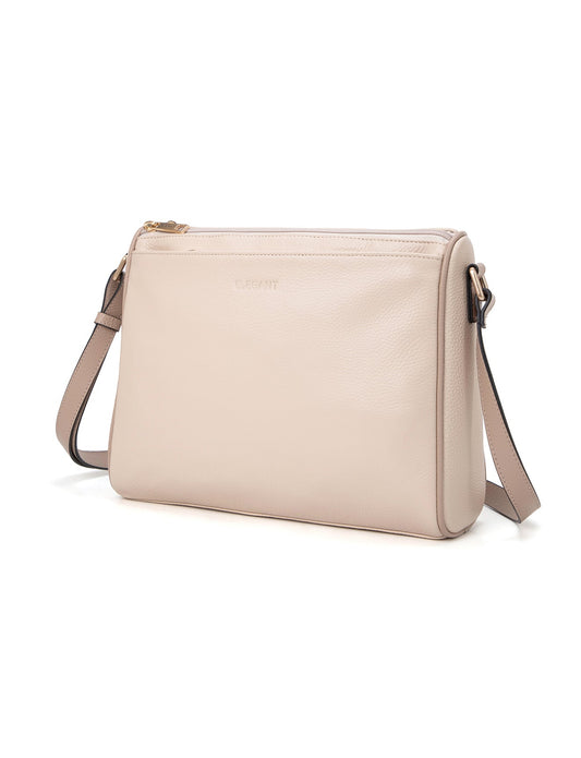 KATRINA MULTI COMPARTMENT LEATHER XBODY BAG- E1-0835-IVORY/PUTTY