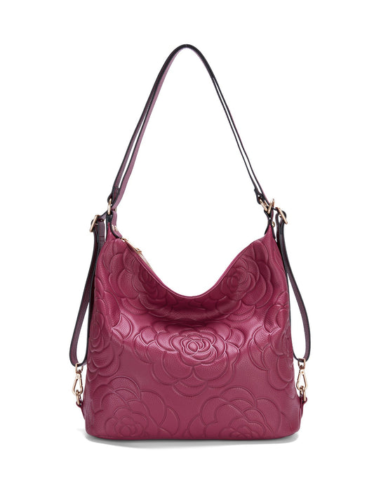 ROSANNA LEATHER CONVERTIBLE BACKPACK- E1-0839-RASPBERRY