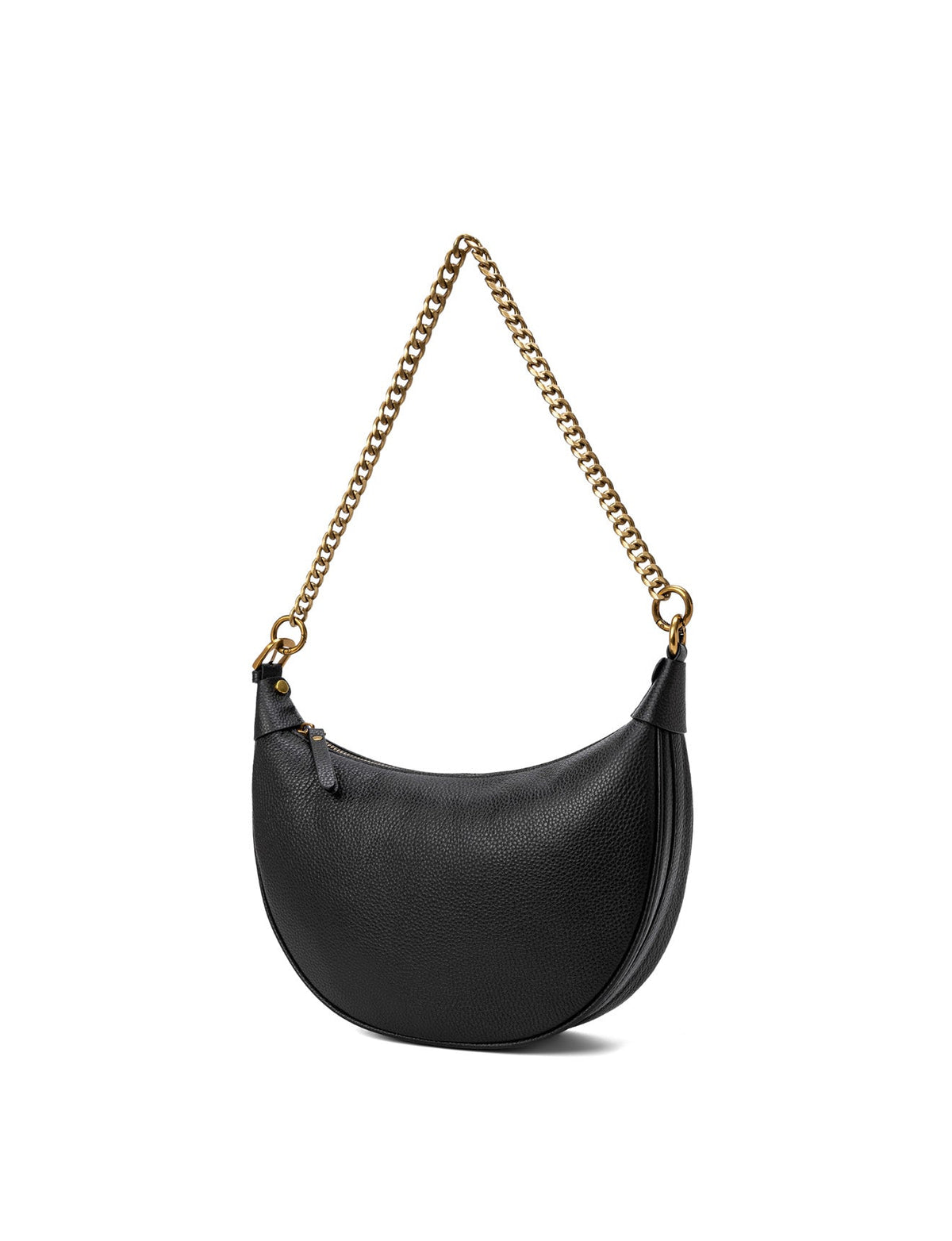 SOFIA LEATHER SHOULDER STRAP BAG w/ CHAIN DETAIL - BLACK