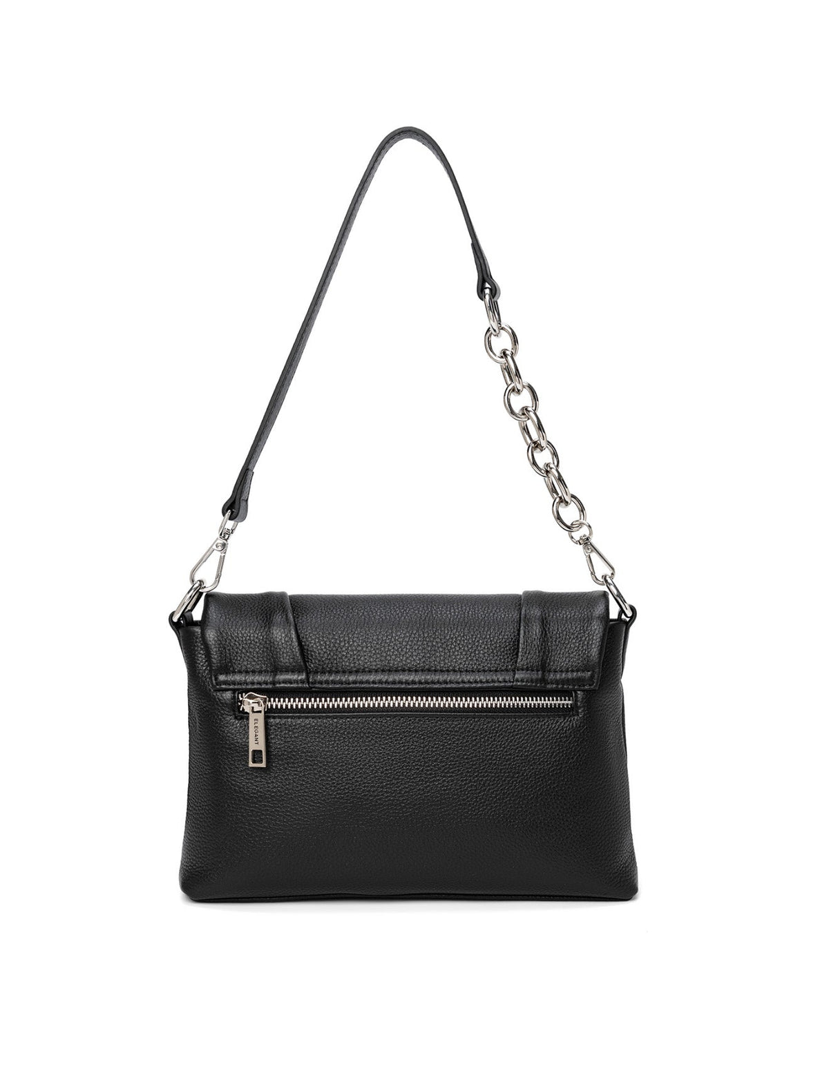COURTNEY LEATHER CROSS BODY BAG W/ CHAIN HANDLE DETAIL - BLACK