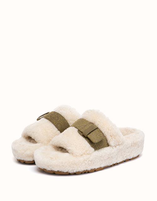 Image of Slippers. Product name - EVERAU® Croft Nylon Slippers in Beige/ Military Green colour by brand - Everau
