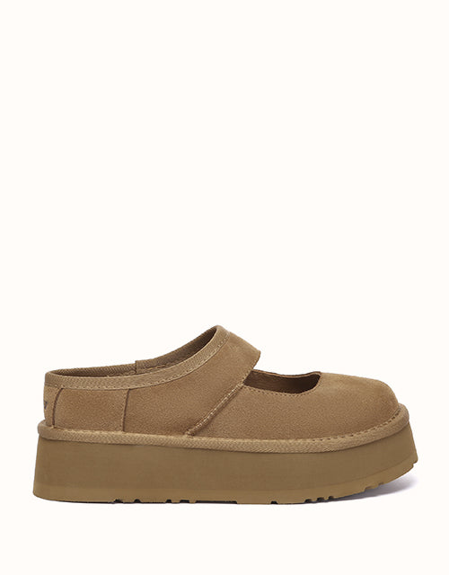Image of Flats. Product name - EVERAU® Moana Mary Jane Slippers in Chestnut colour by brand - Everau