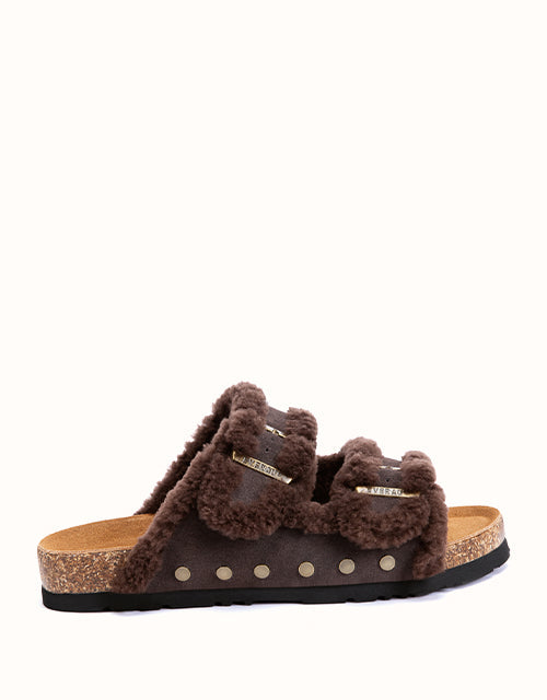Image of Slippers. Product name - EVERAU® Rovelle Stud Slippers in Chestnut colour by brand - Everau