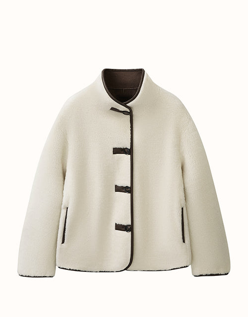 Image of a model wearing Outerwear. Product name - EVERAU® Cleora Coat in Ivory colour by brand - Everau