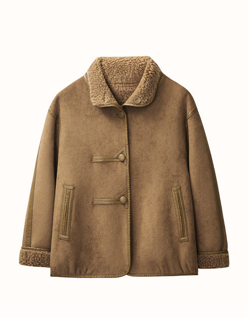 Image of a model wearing Outerwear. Product name - EVERAU® Chloen Coat in Sand colour by brand - Everau