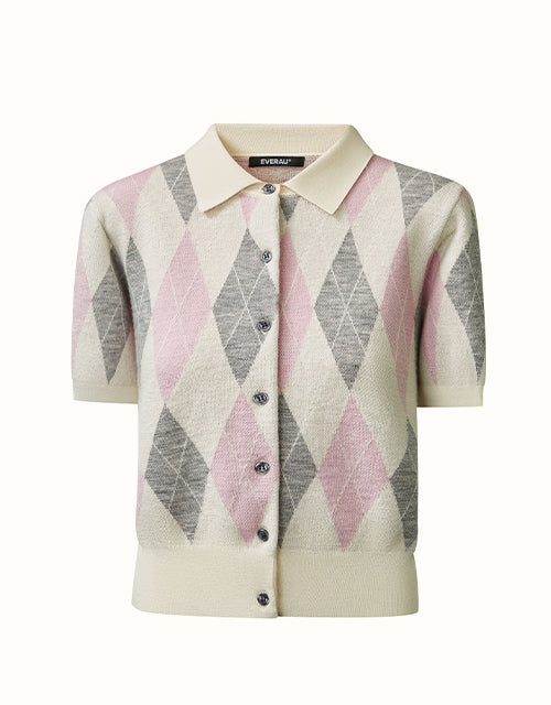 Image of a model wearing Tops. Product name - EVERAU® Lena Knit Polo in White Pink colour by brand - Everau