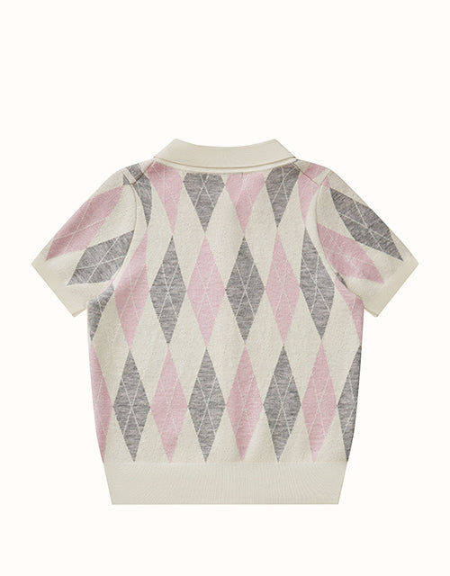 EVERAU® Lena Knit Polo (White Pink)