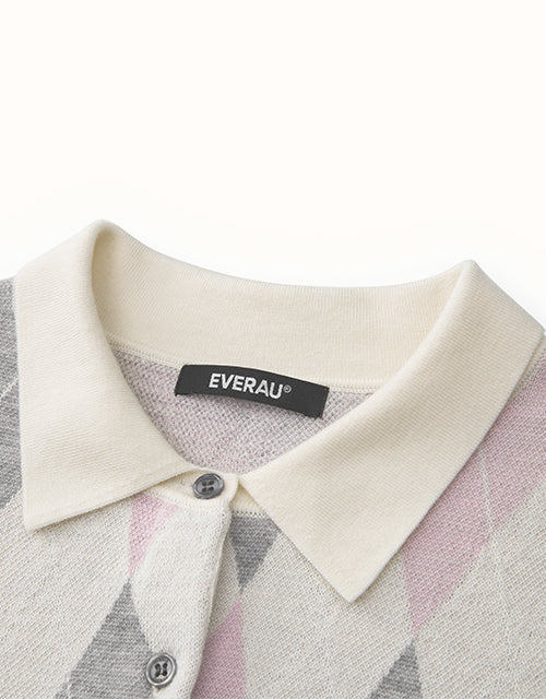 EVERAU® Lena Knit Polo (White Pink)