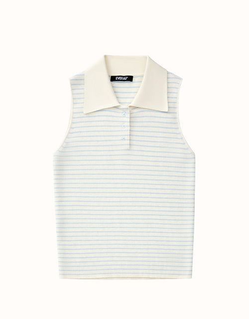 Image of a model wearing Tops. Product name - EVERAU® Marin Stripe Tank in Blue White Stripe colour by brand - Everau