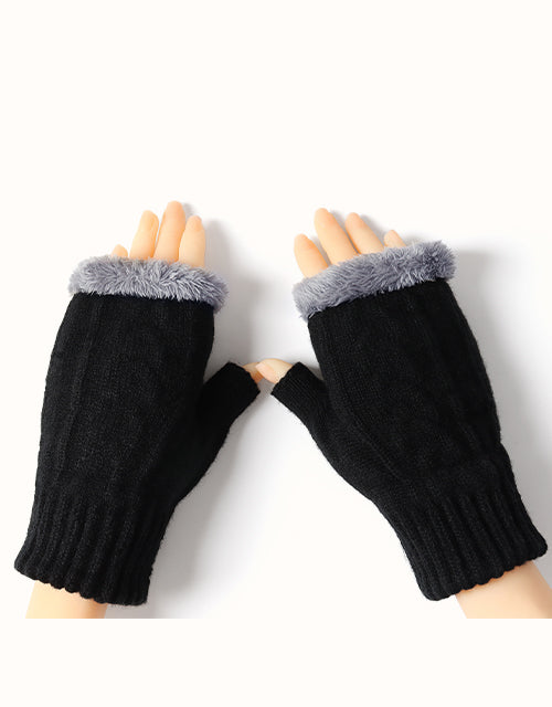 EVERAU® Fingerless Ultra Plush Knit Gloves (Black)