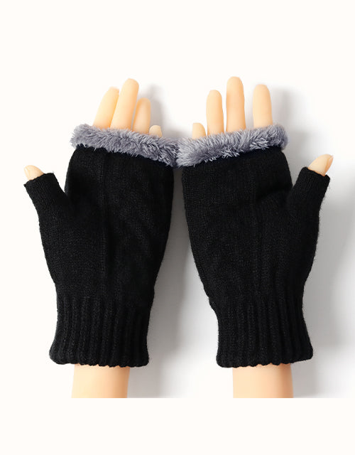 EVERAU® Fingerless Ultra Plush Knit Gloves (Black)