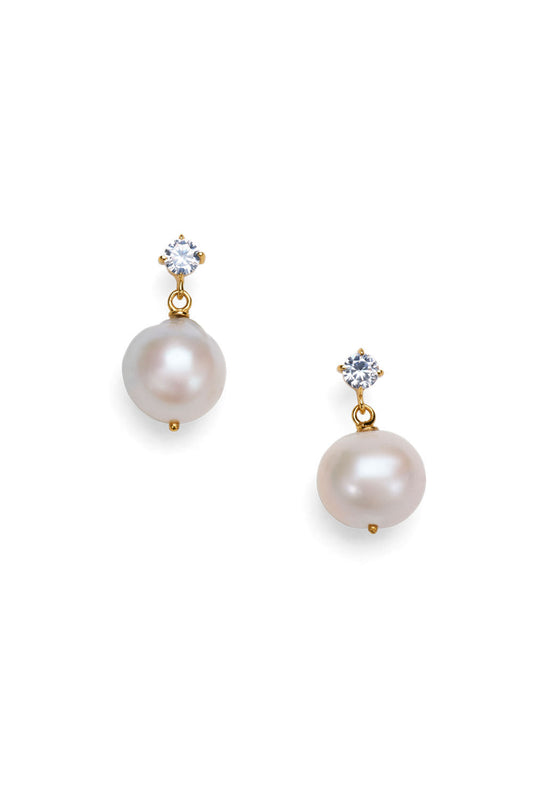 Image of Earrings. Productname: Diamante And Baroque Pearl Earring in GOLD colour by brand - Manning Cartell