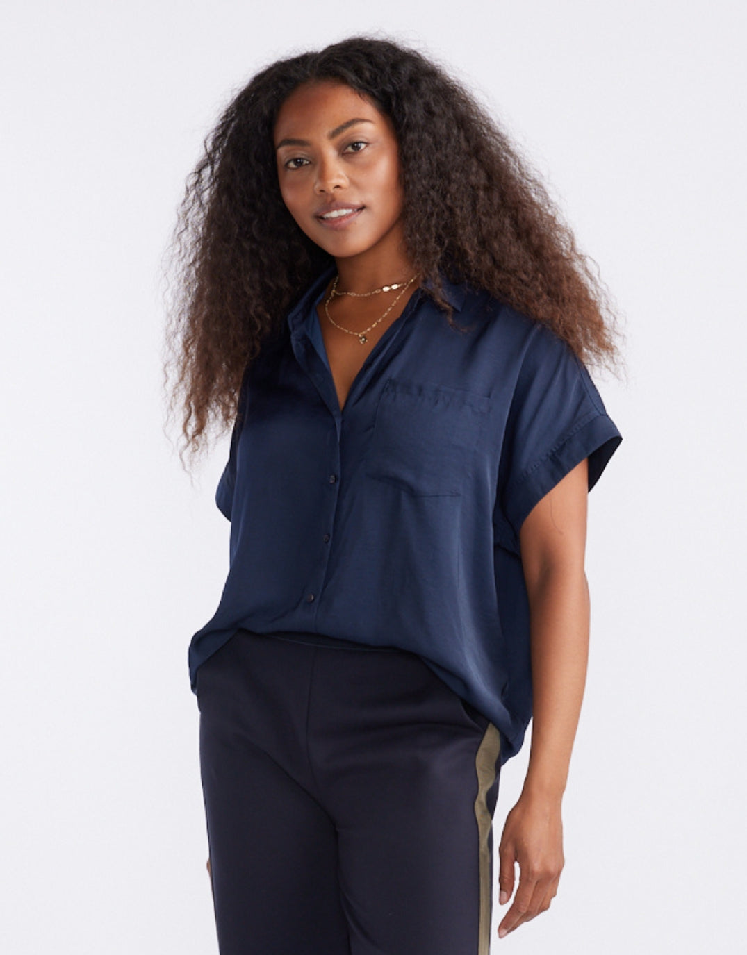 White & Co. Effortless Drape Shirt (Dark Navy)