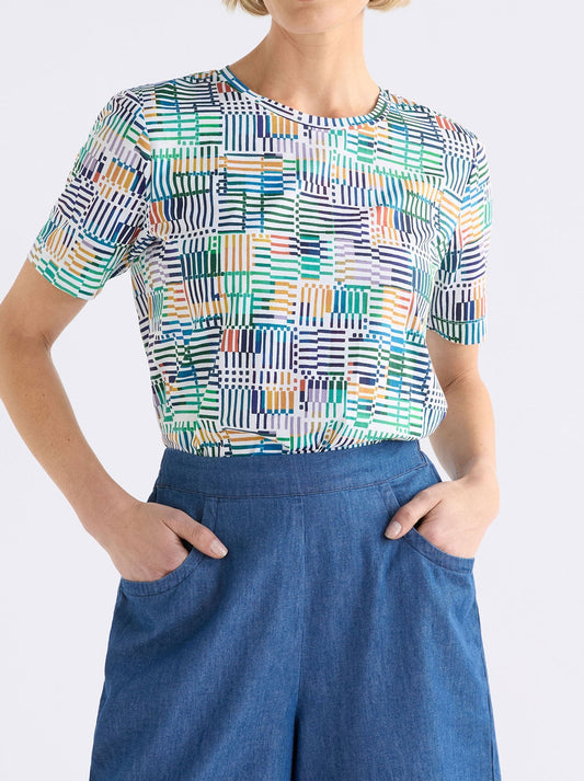 Image of a model wearing Tops. Productname: ELK HANEN T-SHIRT in Chess Print colour by brand - Elk