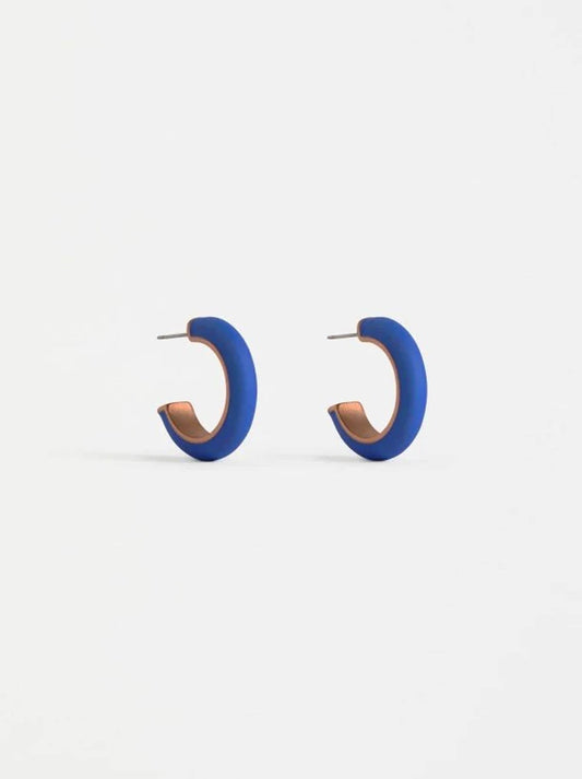Image of Earrings. Product name - ELK EMAL MINI HOOP EARRING in Cobalt colour by brand - Elk