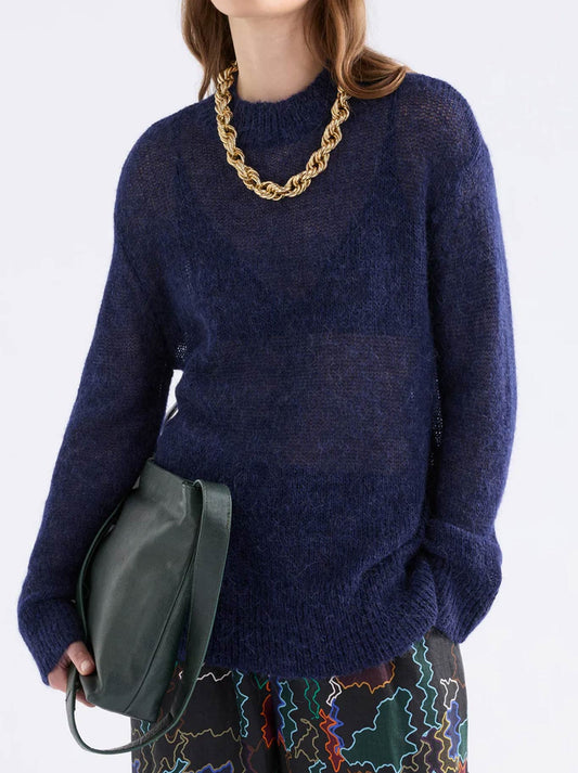 Image of a model wearing Outerwear. Productname: Elk Fjer Sweater in Bright Navy colour by brand - Elk