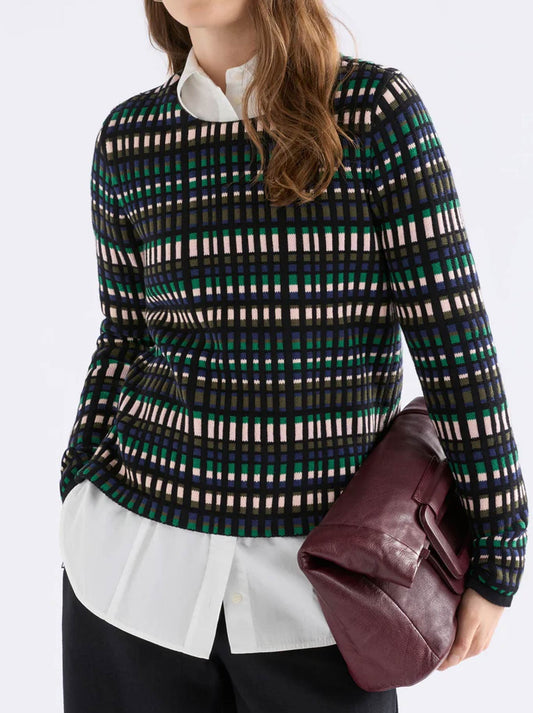 Image of a model wearing Outerwear. Productname: Elk Svea Organic Sweater in Svea Knit colour by brand - Elk