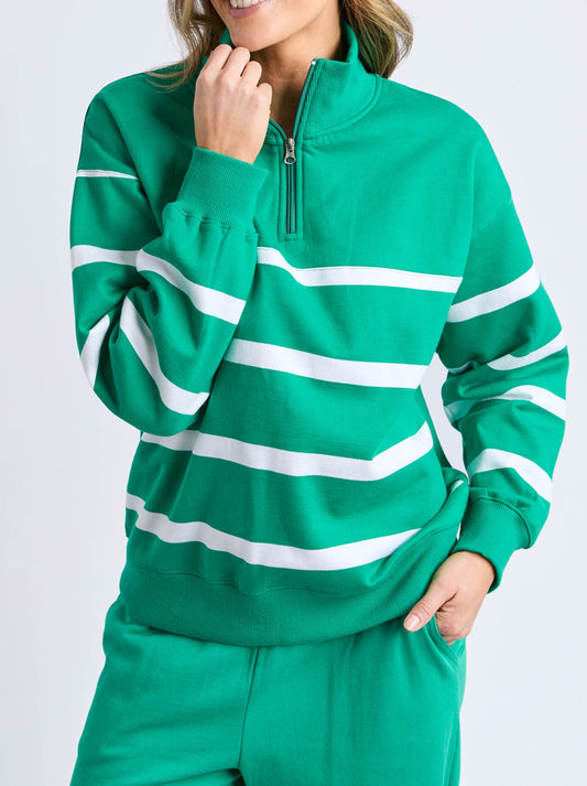 Image of a model wearing Tops. Productname: ELM LANE ZIP CREW in Green White colour by brand - Elm