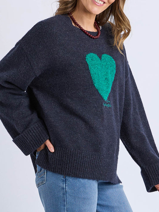 Elm Intersia Heart Knit (Navy A)