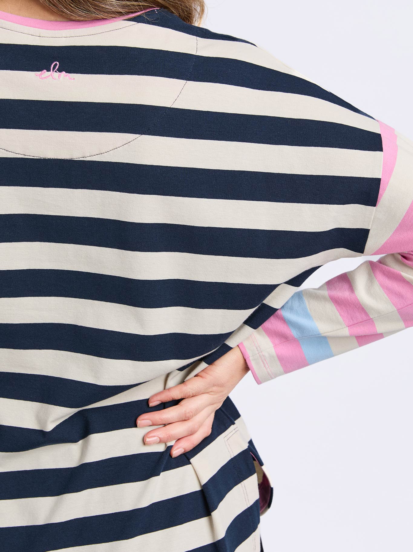 Elm Gaeb Stripe Long Sleeve Tee (White Navy)
