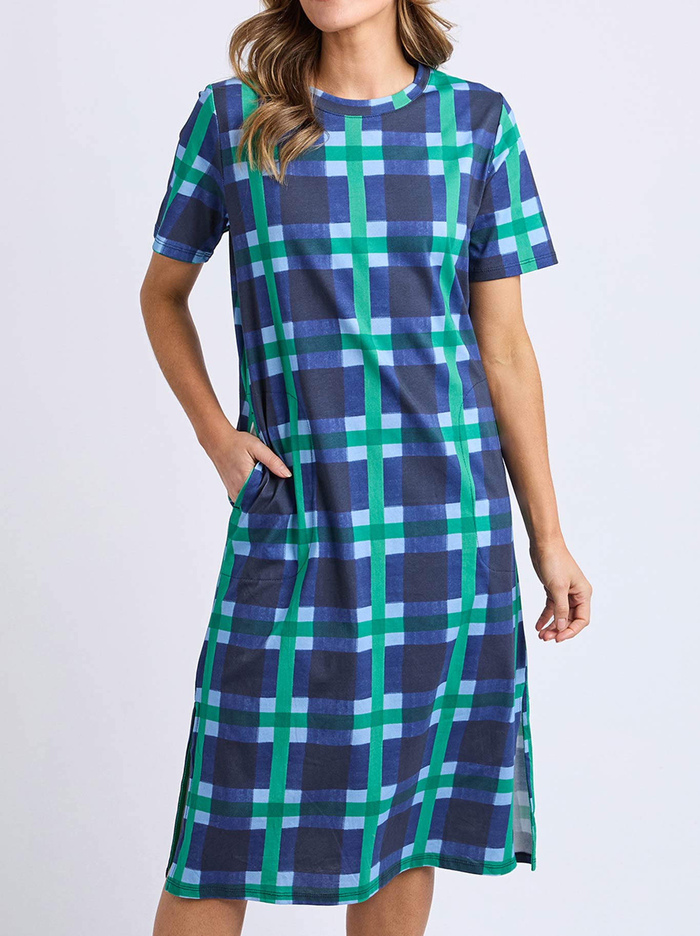 Image of Dresses. Productname: Elm Bari Tee Dress in Blue Check colour by brand - Elm