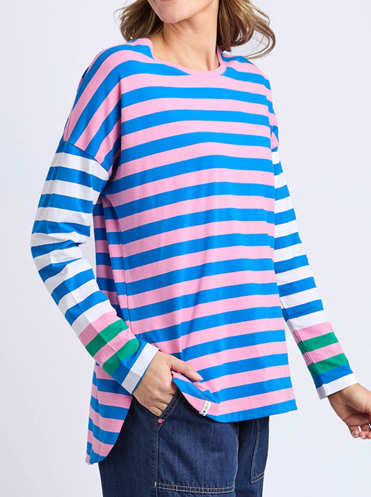 ELM TAFFY STRIPE LONG SLEEVE TEE (Blue Pink)