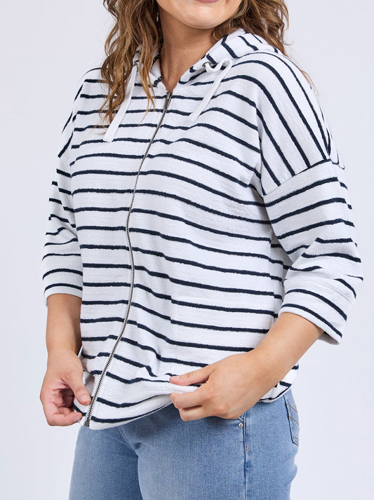 ELM BEACHY HOODIE (White Navy)