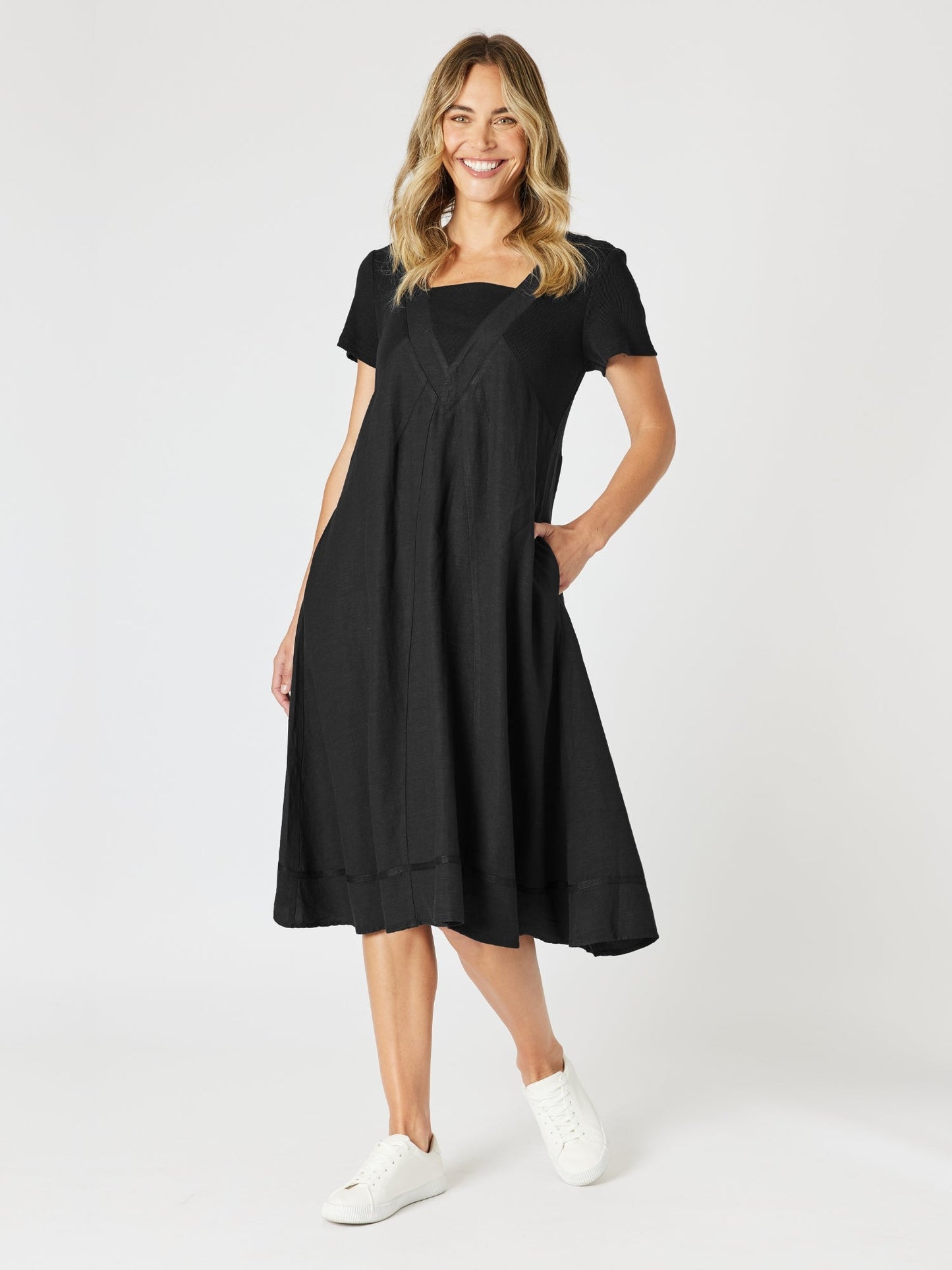 Image of Dresses. Product name - Lino Le Marais Dress Black in Black colour by brand - Gordon Smith