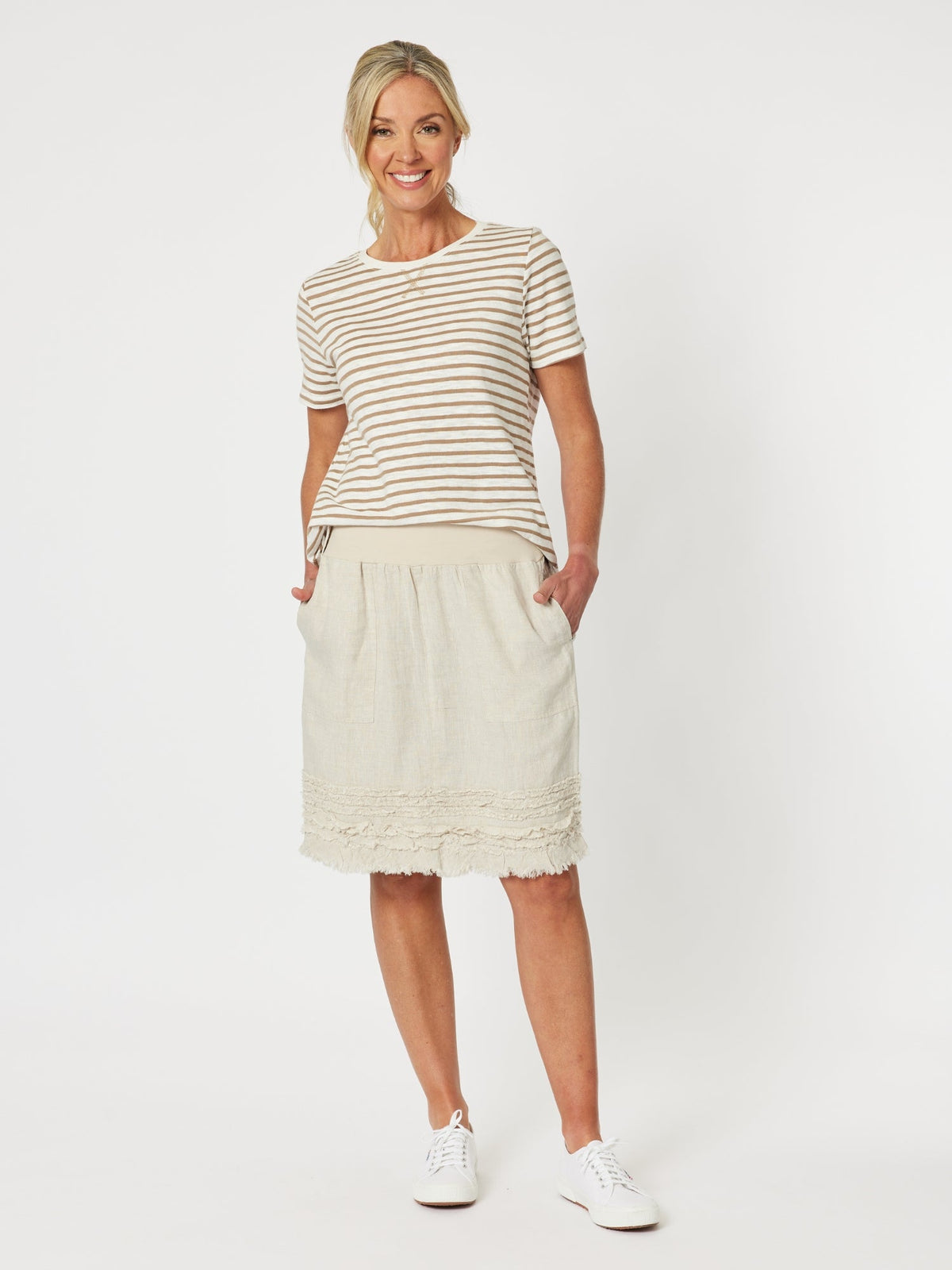 Gordon Smith Ruffle Hem Skirt (Natural)