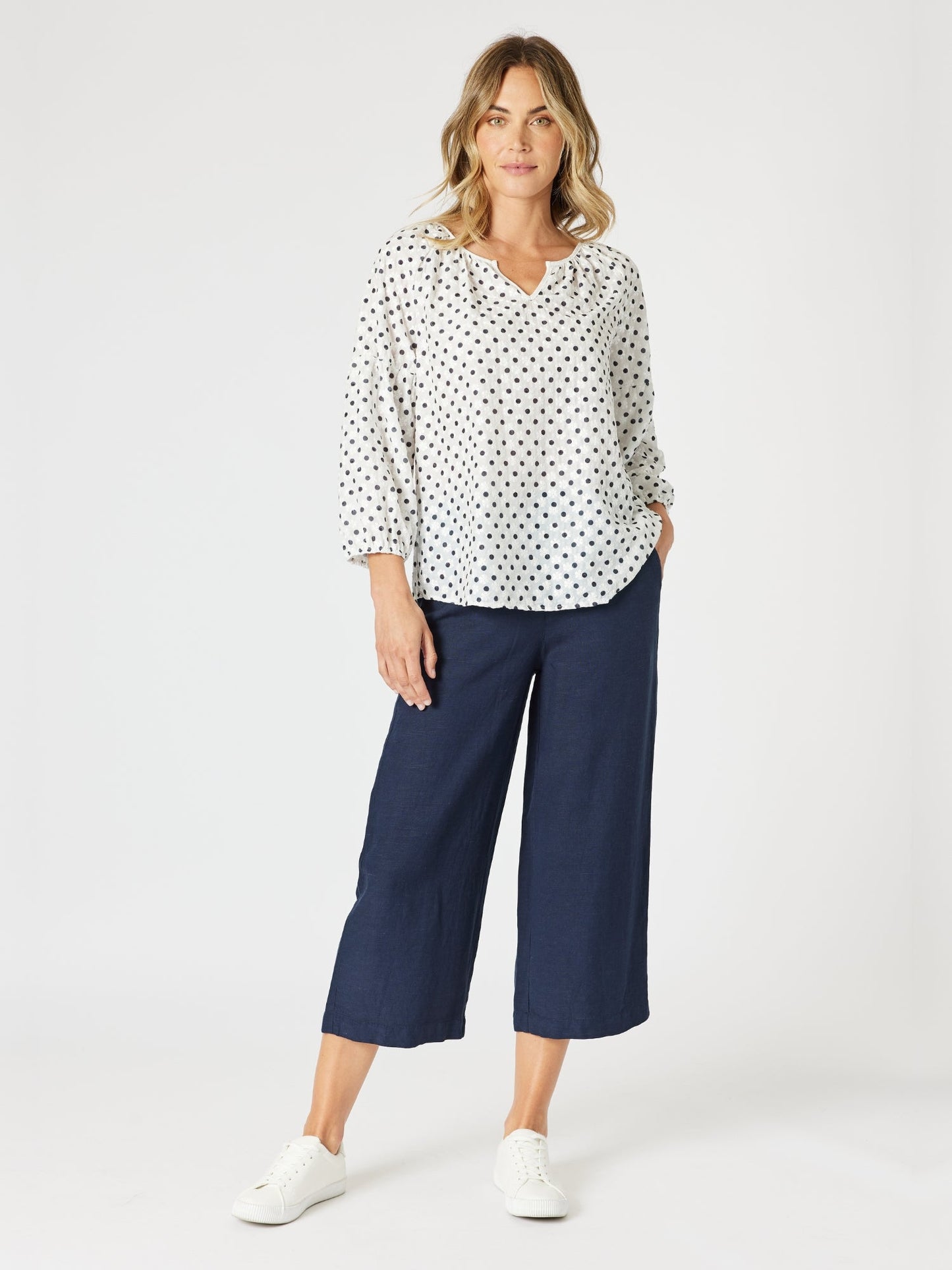 Gordon Smith Get Dotty Embroidered Top (Navy/White)