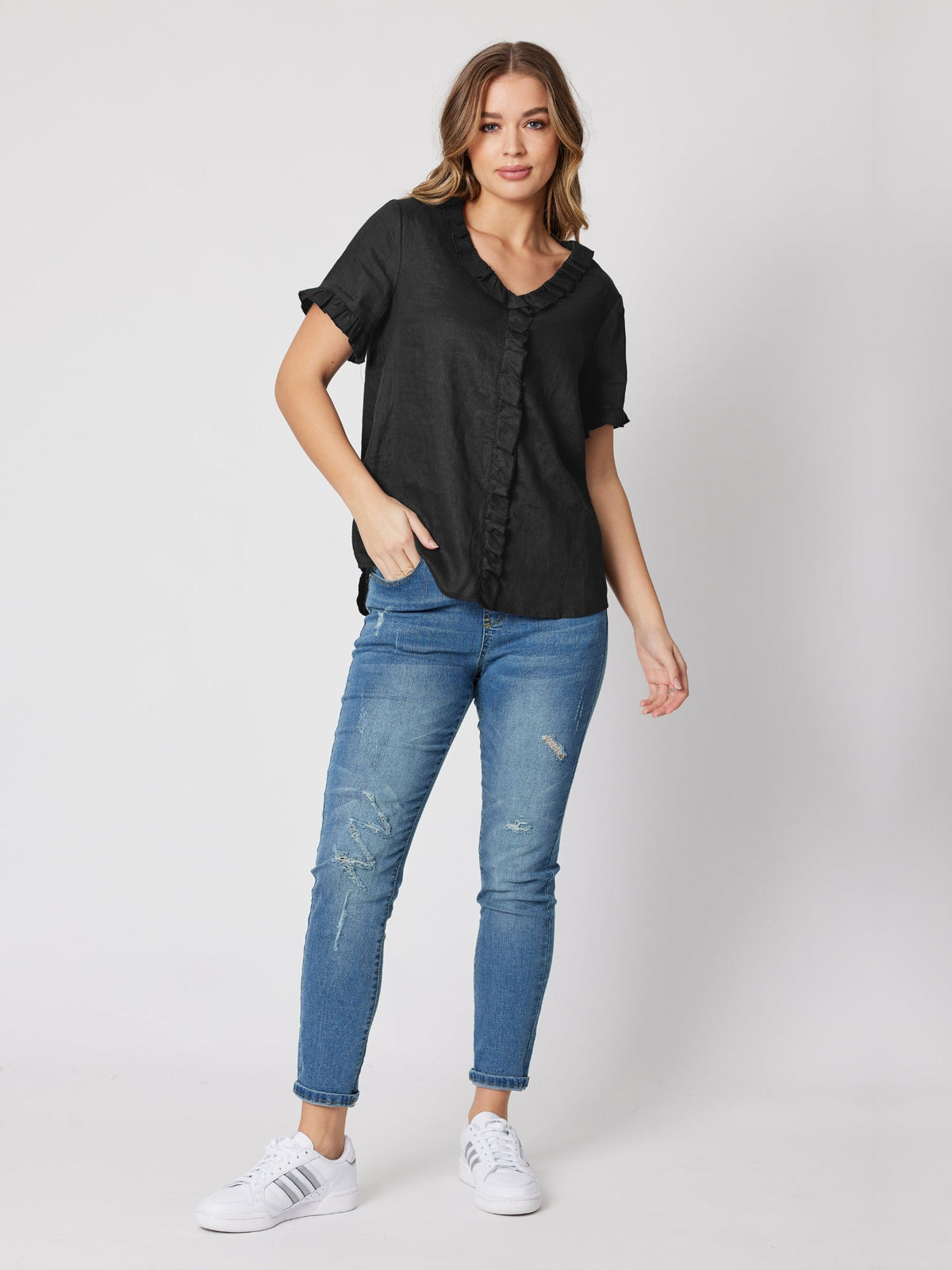 Gordon Smith Tiffany Ruffle Linen Top (Black)