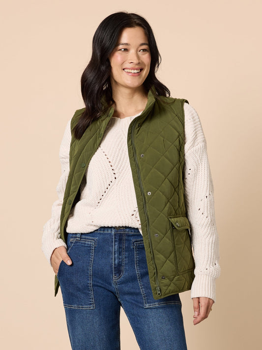 Image of Coats & Jackets. Product name - Hampton Quilted Vest Khaki in Khaki colour by brand - Gordon Smith