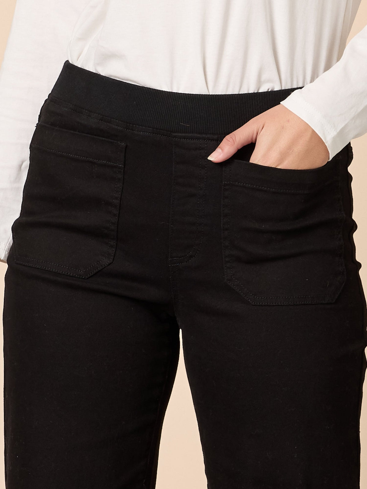 Threadz Carpenter Stretch Wide Leg Pull On Denim Jean (Black)